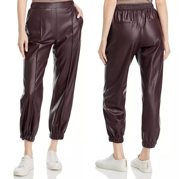 HUGO BOSS NWT Teruna Faux Vegan Leather Jogger Pants in Burgundy Size 8 - Picture 4 of 12